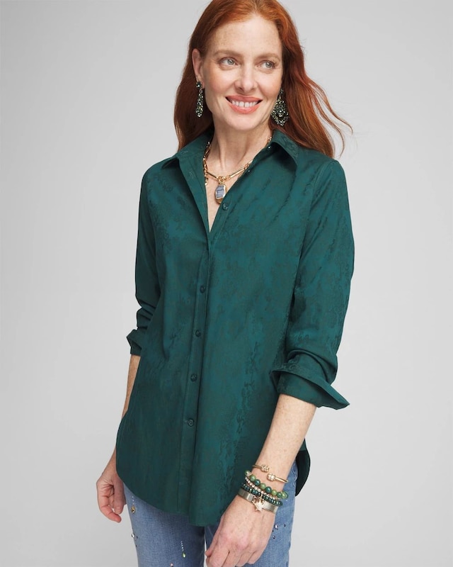 No Iron Green Jacquard Shirt